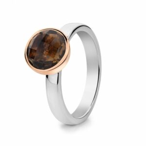 14 krt gouden Ring zilver/goud rookkwarts