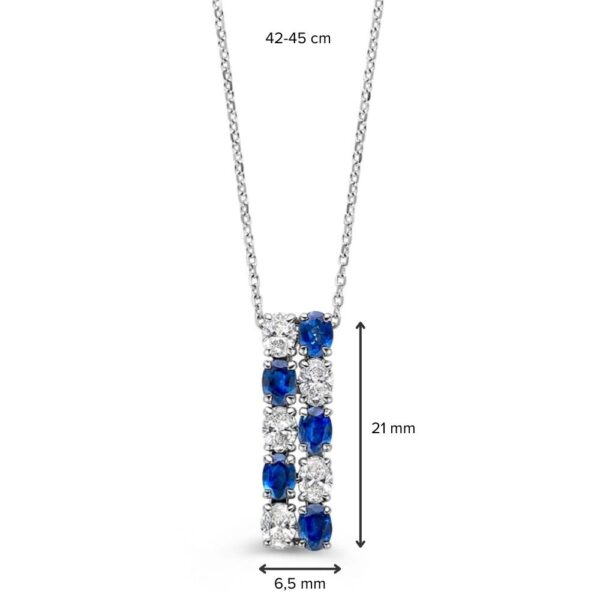14 krt gouden Collier witgoud briljant+saffier - Afbeelding 2