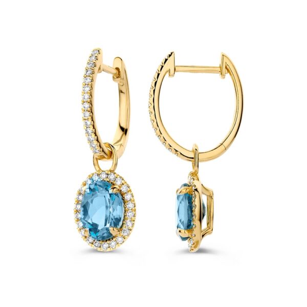14 krt gouden Oorringen geelgoud london blue topaas + briljant - Afbeelding 2