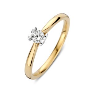 14 krt gouden Ring bicolor briljant 0.19 crt.