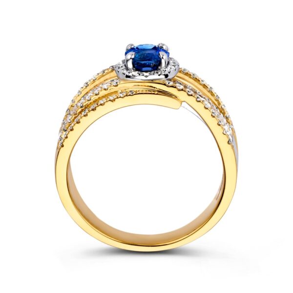 14 krt gouden Ring bicolor briljant + saffier - Afbeelding 4