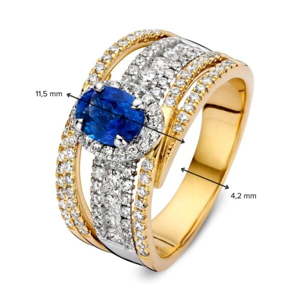 14 krt gouden Ring bicolor briljant + saffier - Afbeelding 5