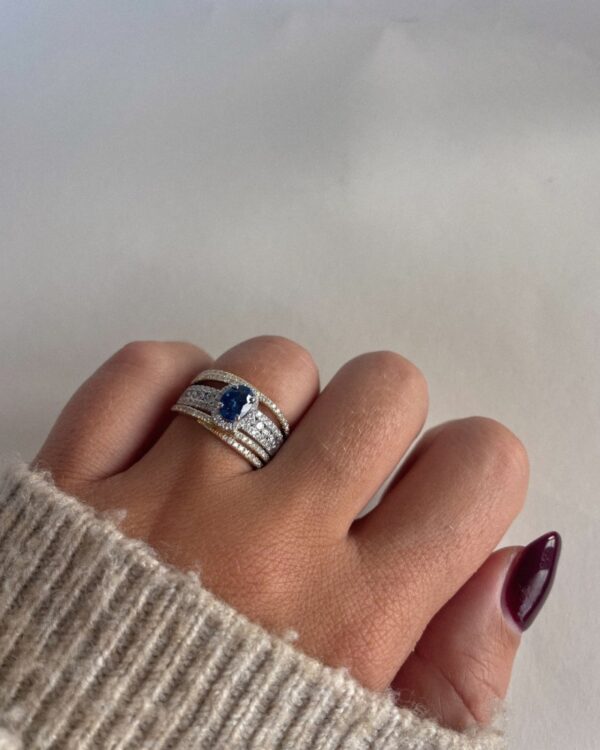 14 krt gouden Ring bicolor briljant + saffier - Afbeelding 2