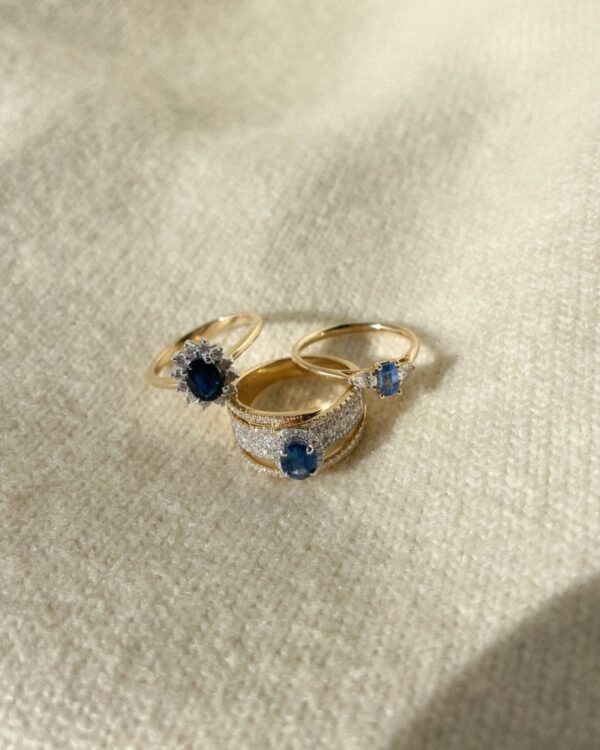 14 krt gouden Ring bicolor briljant + saffier - Afbeelding 3