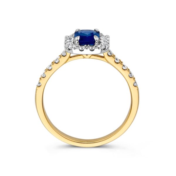 14 krt gouden Ring bicolor saffier + briljant - Afbeelding 2