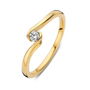 14 krt gouden Ring geelgoud briljant 0.11 crt.