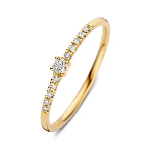 14 krt gouden Ring geelgoud briljant 0.12 crt.
