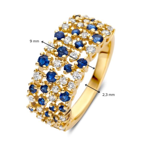 14 krt gouden Ring geelgoud briljant + saffier - Afbeelding 3
