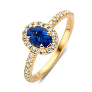 14 krt gouden Ring geelgoud briljant + saffier