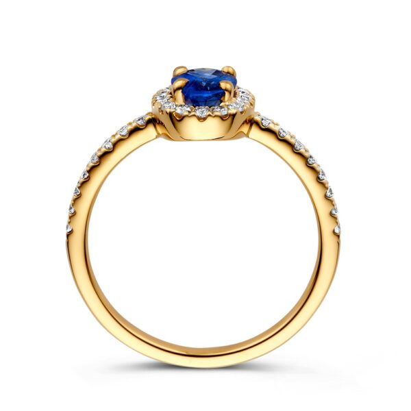 14 krt gouden Ring geelgoud briljant + saffier - Afbeelding 2