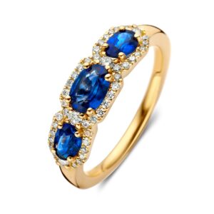 14 krt gouden Ring geelgoud briljant + saffier