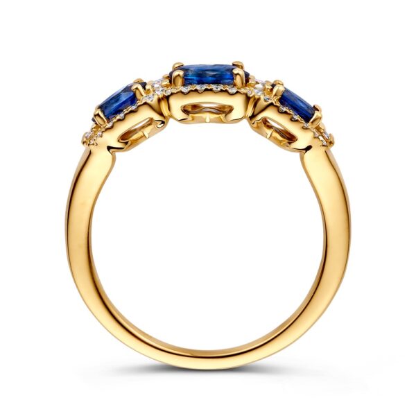 14 krt gouden Ring geelgoud briljant + saffier - Afbeelding 2