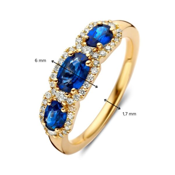 14 krt gouden Ring geelgoud briljant + saffier - Afbeelding 3
