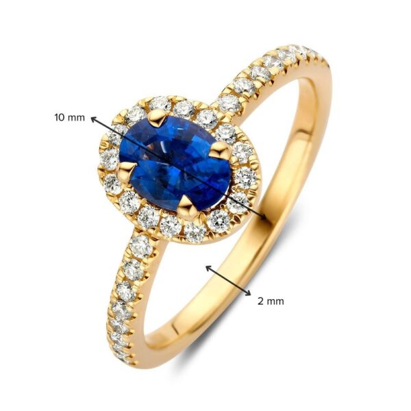 14 krt gouden Ring geelgoud briljant + saffier - Afbeelding 3