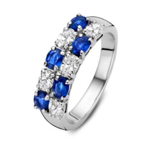 14 krt gouden Ring witgoud briljant + saffier