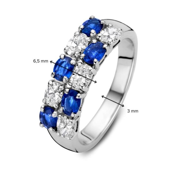 14 krt gouden Ring witgoud briljant + saffier - Afbeelding 3