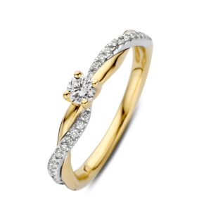 14 krt gouden Ring bicolor briljant 0.30 crt.