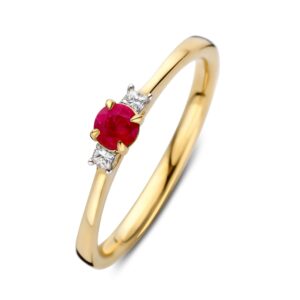 14 krt gouden Ring geelgoud briljant + robijn