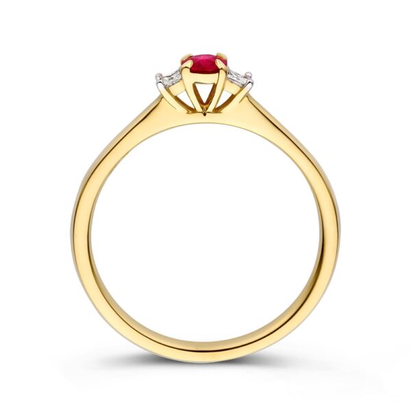 14 krt gouden Ring geelgoud briljant + robijn - Afbeelding 2