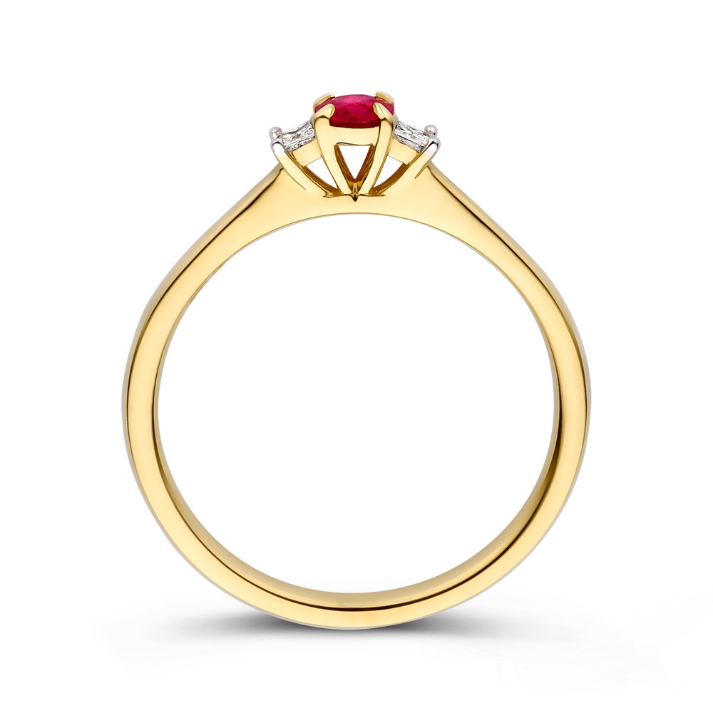 14 krt gouden Ring geelgoud briljant + robijn - Afbeelding 2