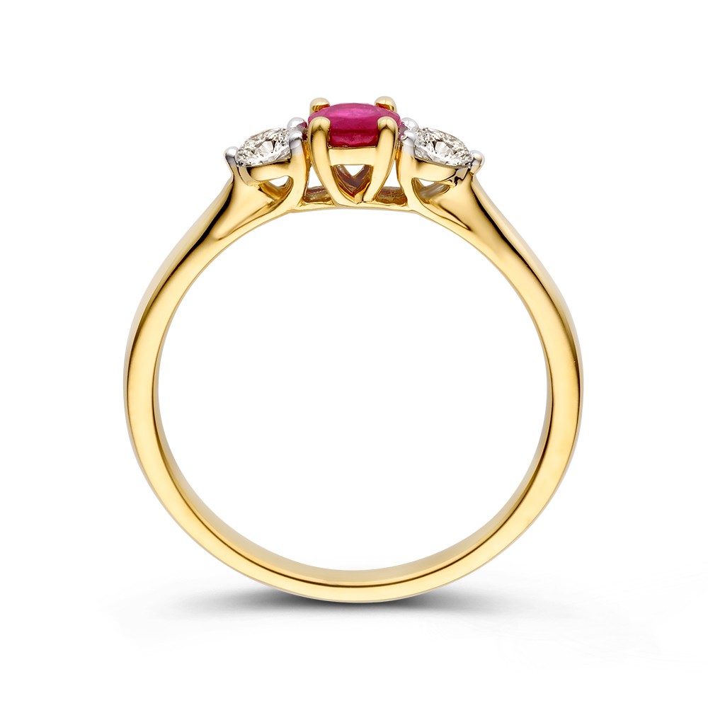 14 krt gouden Ring geelgoud briljant + robijn - Afbeelding 2