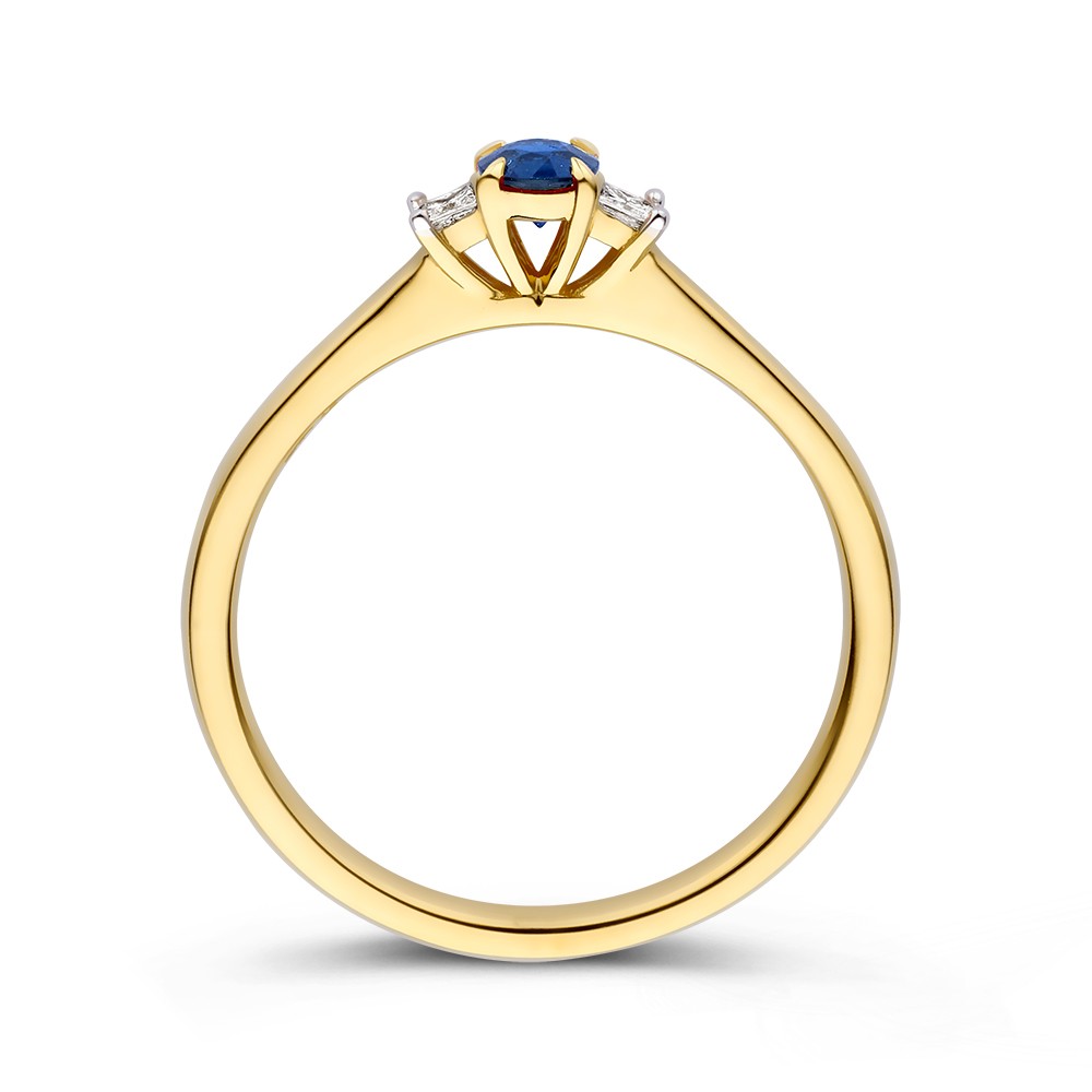 14 krt gouden Ring geelgoud briljant + saffier - Afbeelding 2