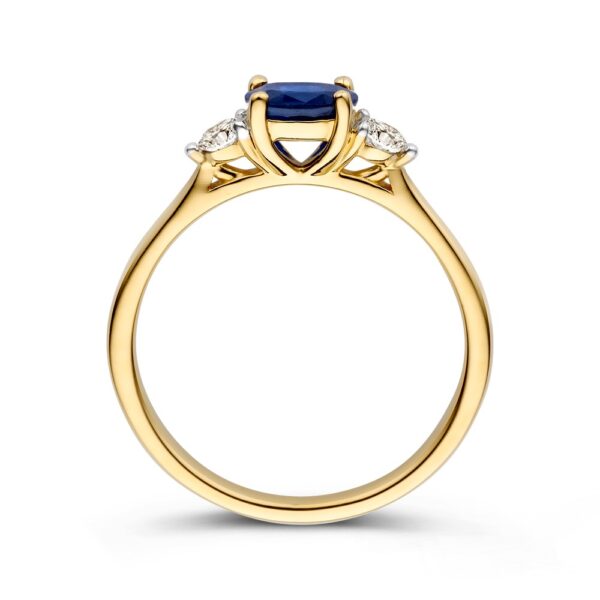 14 krt gouden Ring geelgoud briljant + saffier - Afbeelding 2