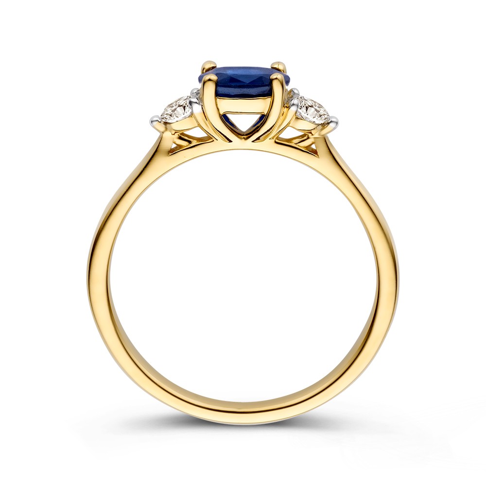 14 krt gouden Ring geelgoud briljant + saffier - Afbeelding 2