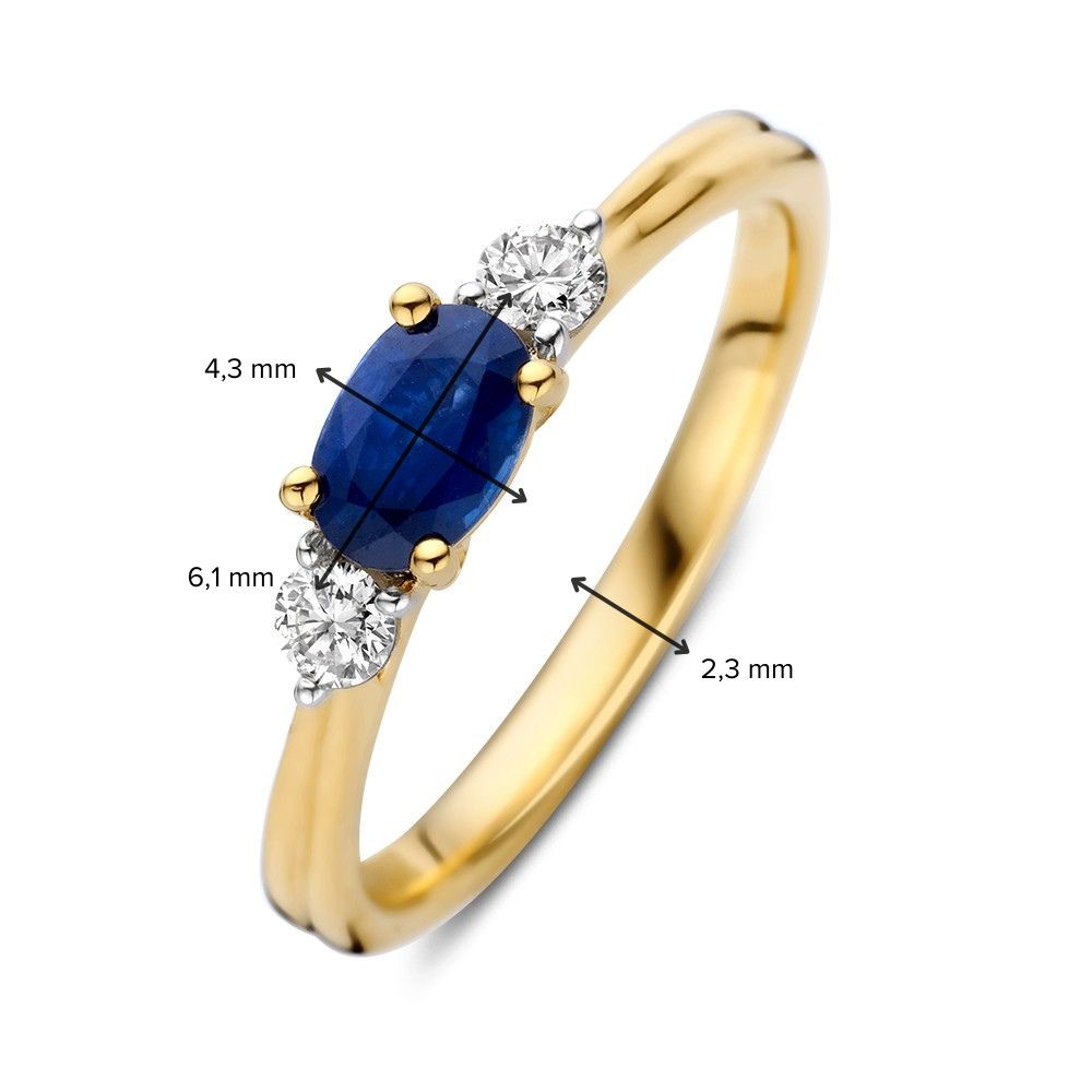 14 krt gouden Ring geelgoud briljant + saffier - Afbeelding 3