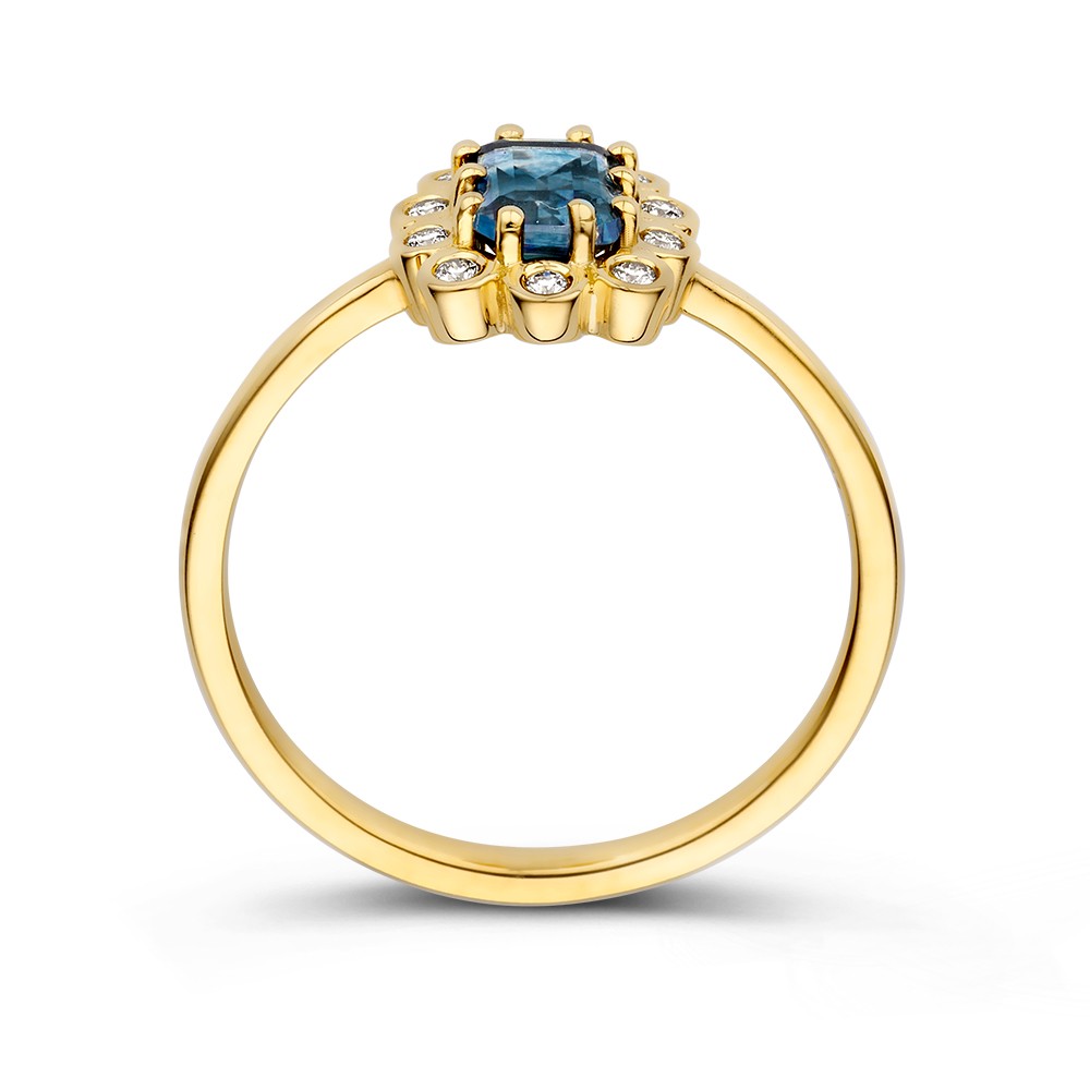 14 krt gouden Ring geelgoud briljant + saffier - Afbeelding 2