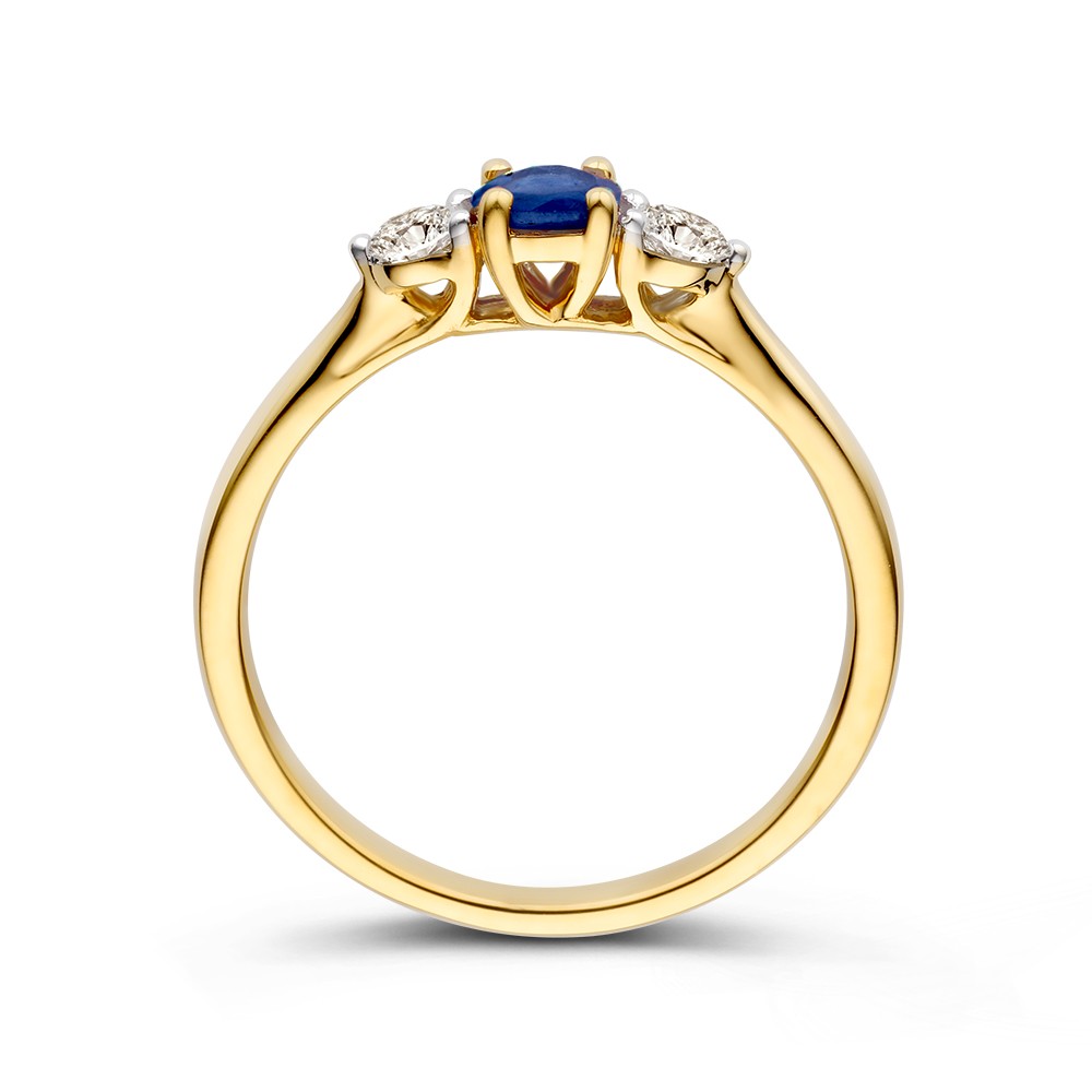 14 krt gouden Ring geelgoud briljant + saffier - Afbeelding 2