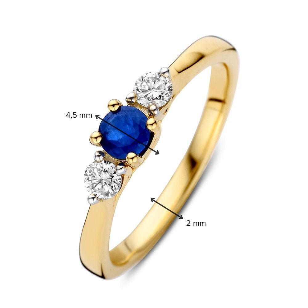 14 krt gouden Ring geelgoud briljant + saffier - Afbeelding 4