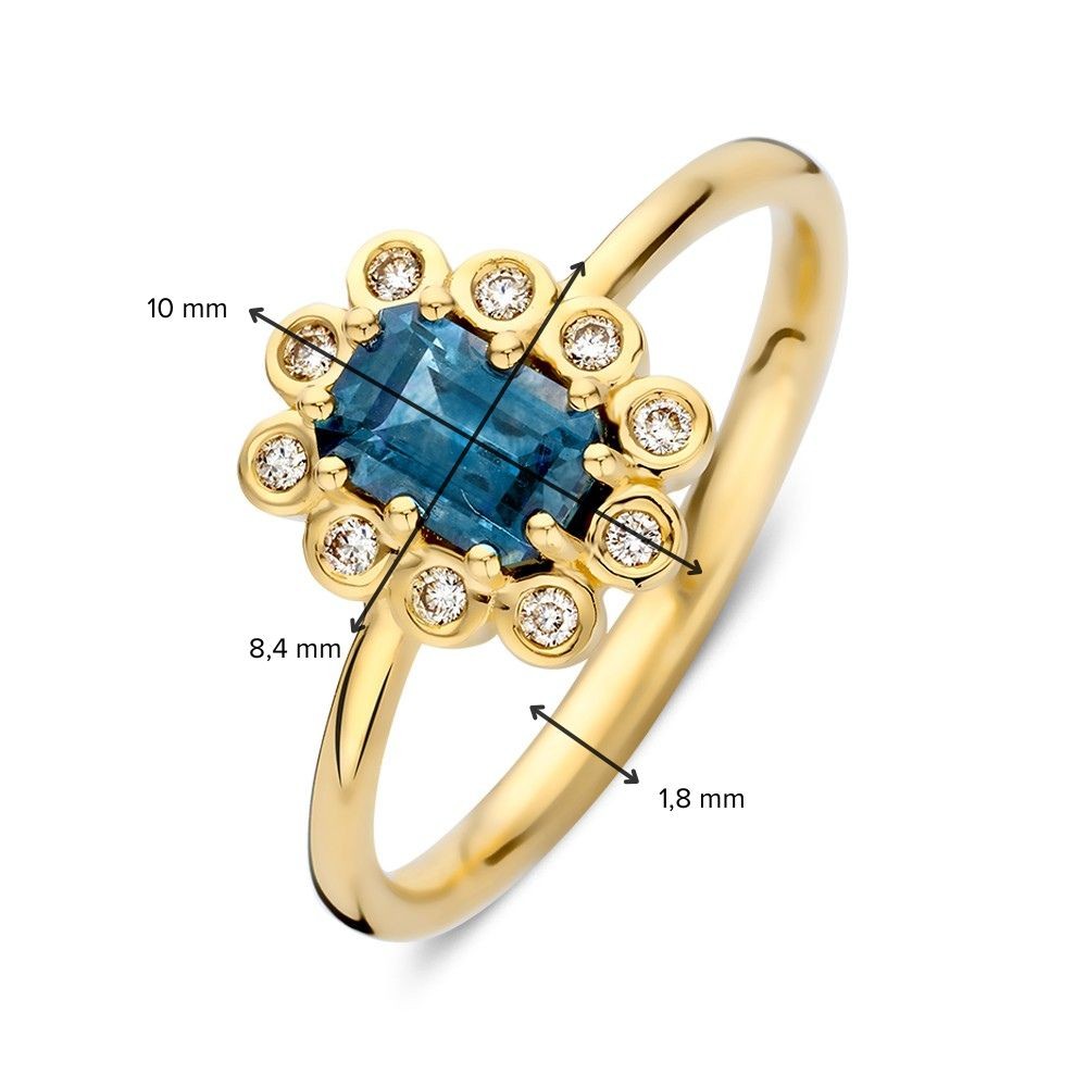 14 krt gouden Ring geelgoud briljant + saffier - Afbeelding 4