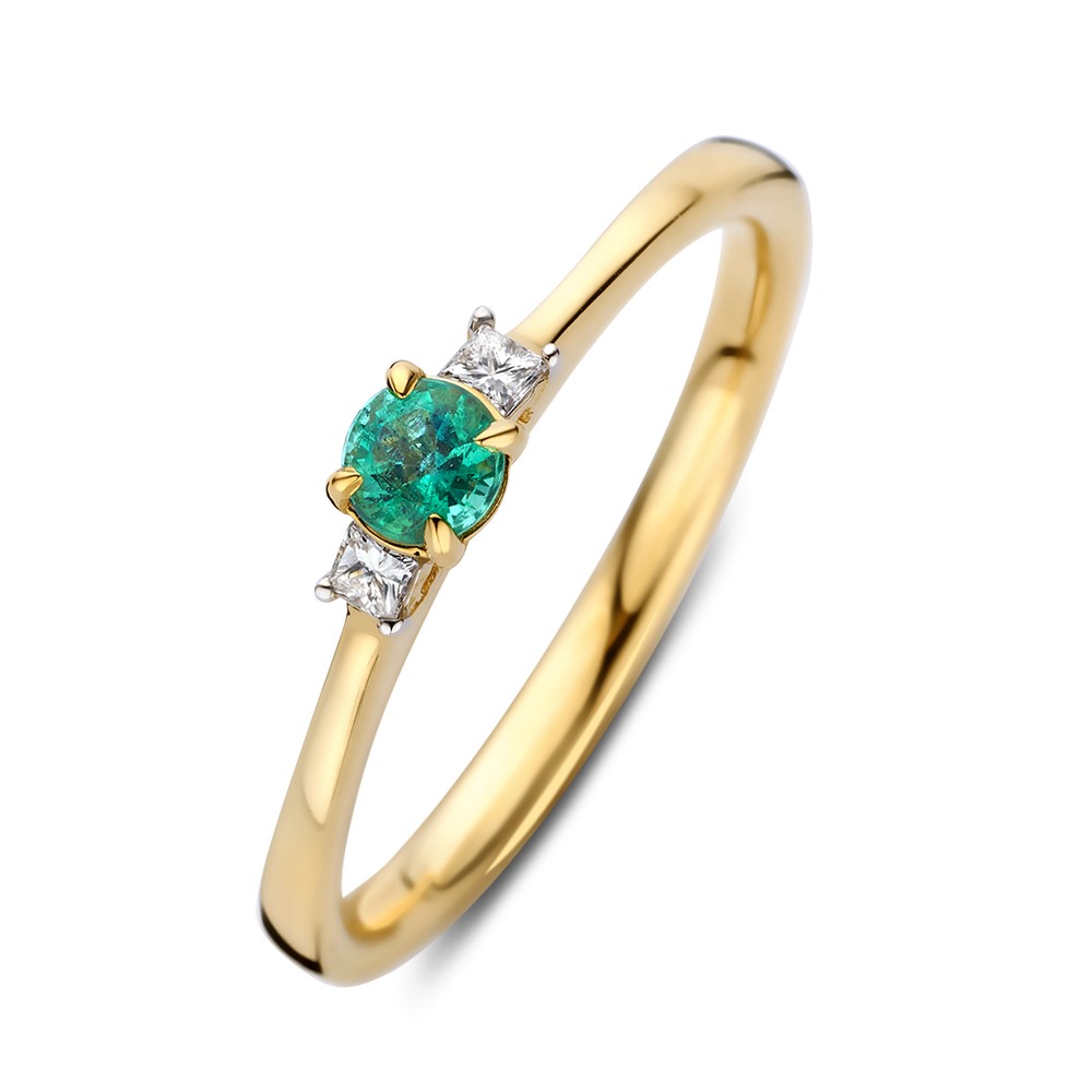 14 krt gouden Ring geelgoud diamant + smaragd