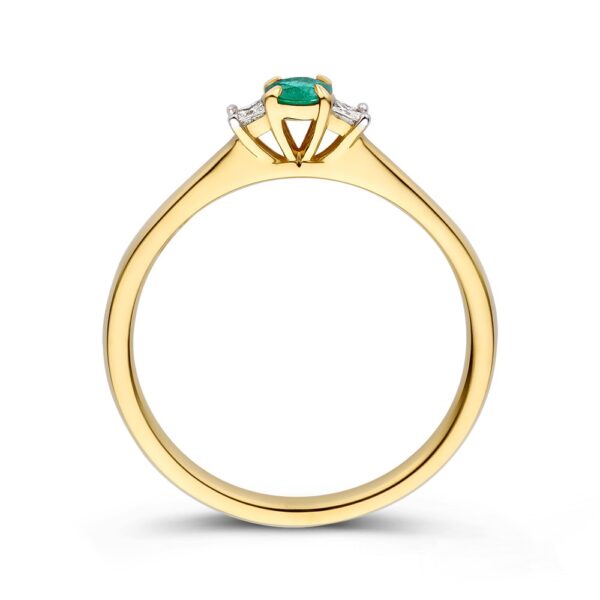 14 krt gouden Ring geelgoud diamant + smaragd - Afbeelding 2