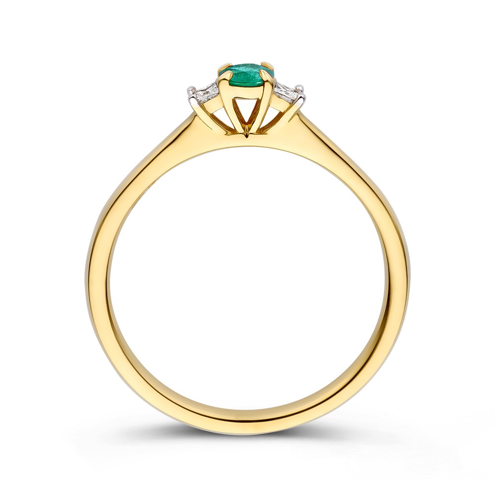 14 krt gouden Ring geelgoud diamant + smaragd - Afbeelding 2