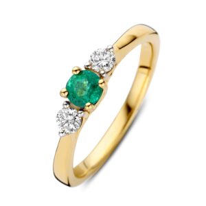 14 krt gouden Ring geelgoud briljant + smaragd