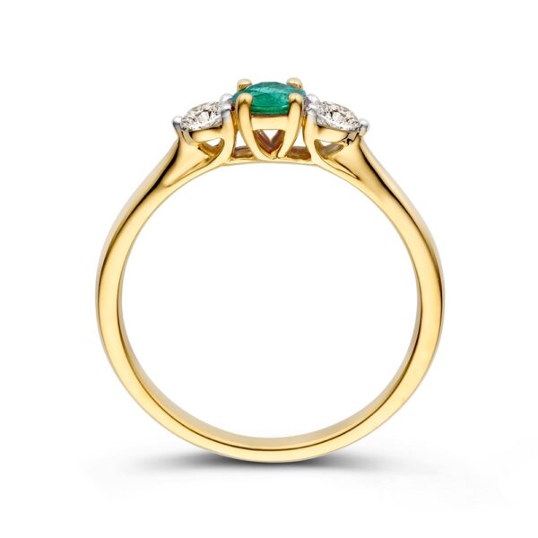 14 krt gouden Ring geelgoud briljant + smaragd - Afbeelding 2