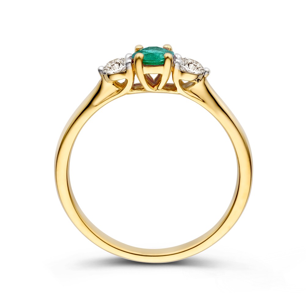 14 krt gouden Ring geelgoud briljant + smaragd - Afbeelding 2