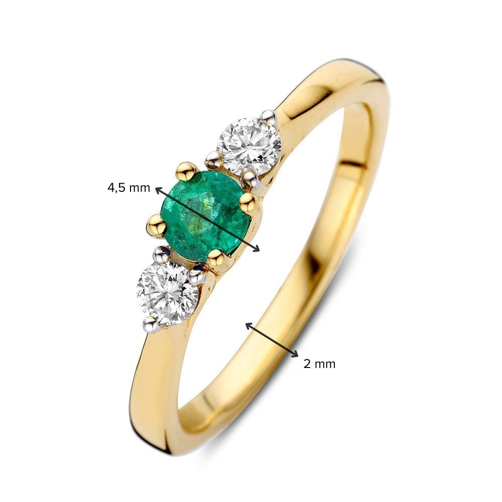 14 krt gouden Ring geelgoud briljant + smaragd - Afbeelding 3