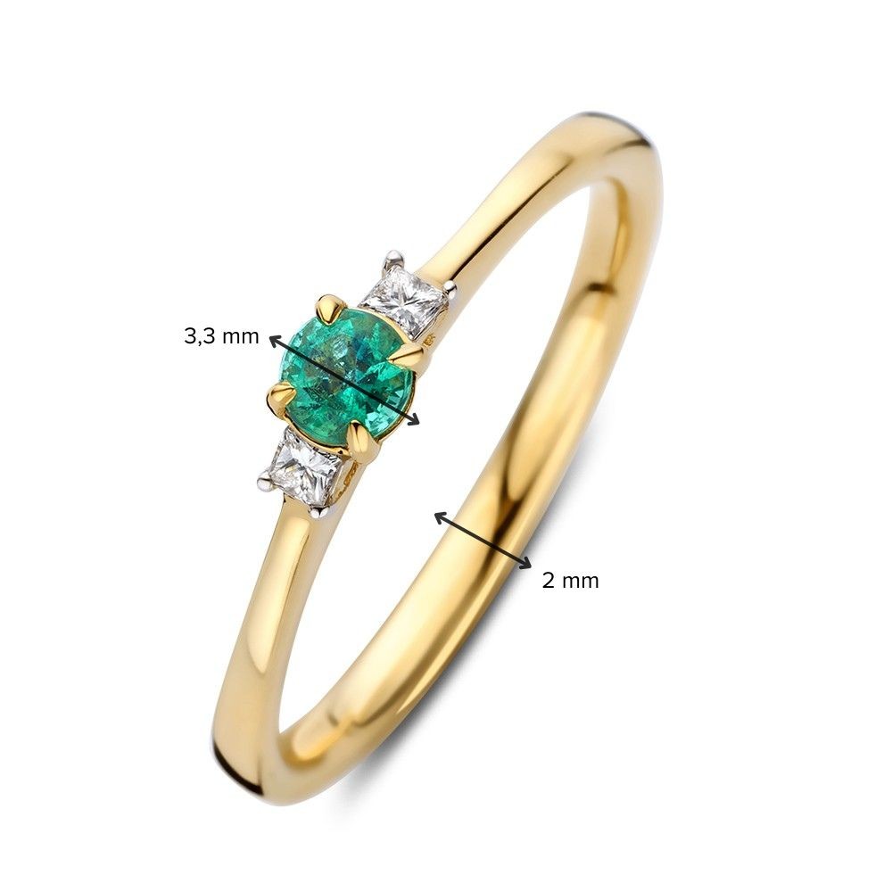 14 krt gouden Ring geelgoud diamant + smaragd - Afbeelding 3