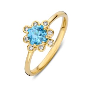 14 krt gouden Ring geelgoud topaas + briljant