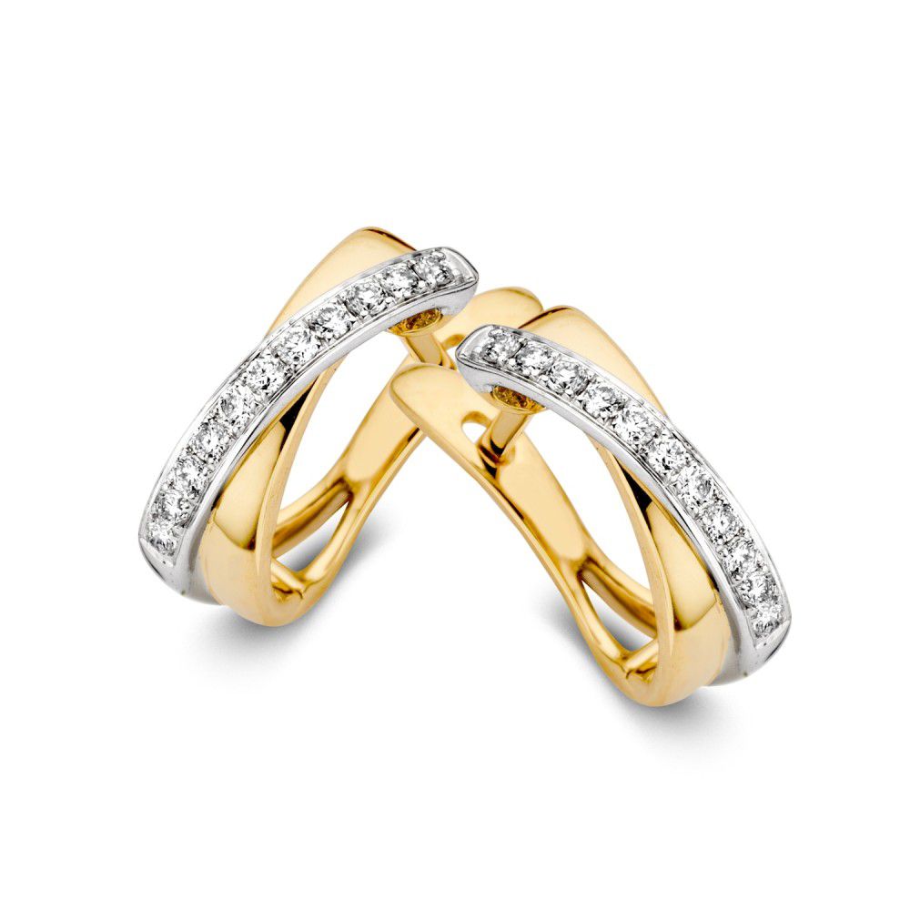 14 krt gouden Oorringen bicolor briljant 0,16 crt.