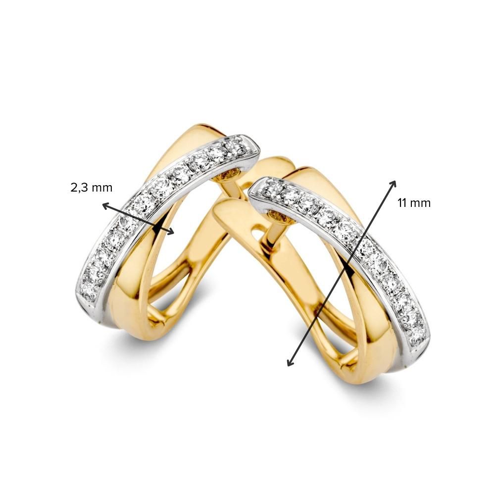 14 krt gouden Oorringen bicolor briljant 0,16 crt. - Afbeelding 2