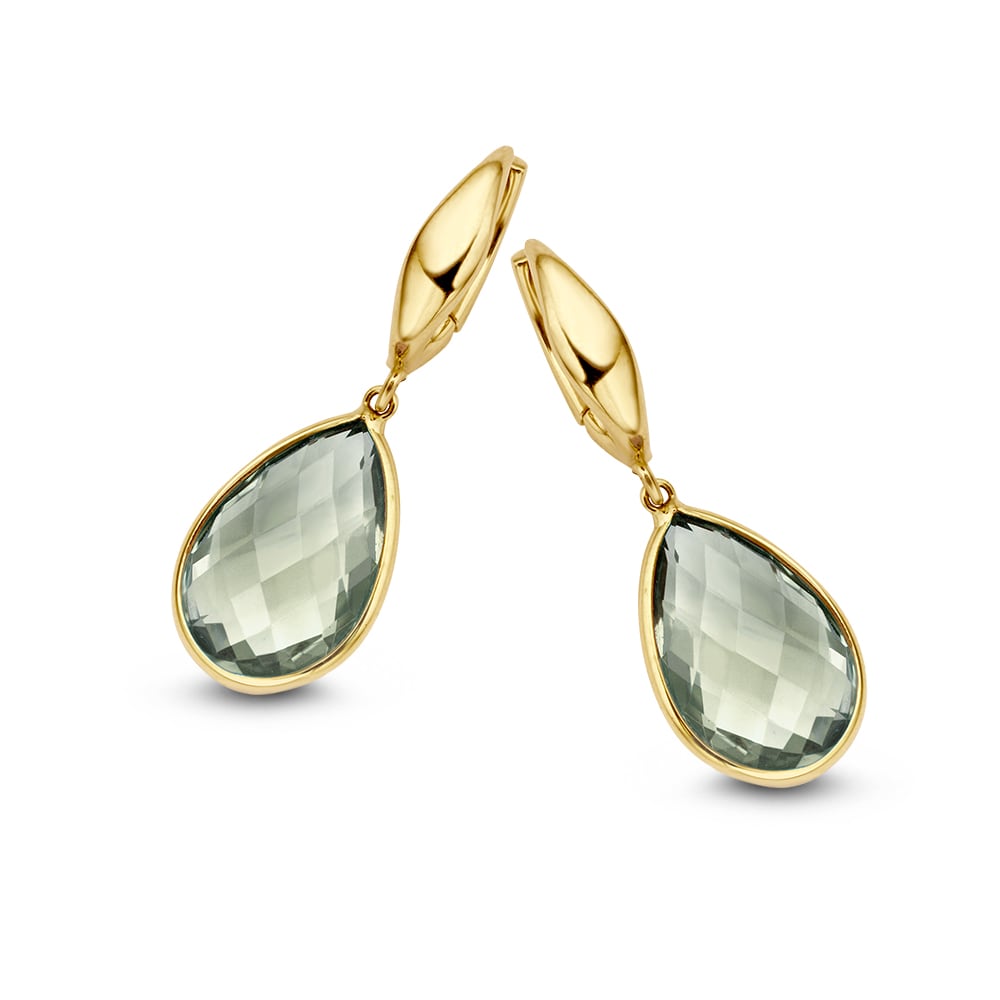 14 krt gouden Oorringen geelgoud groene amethist