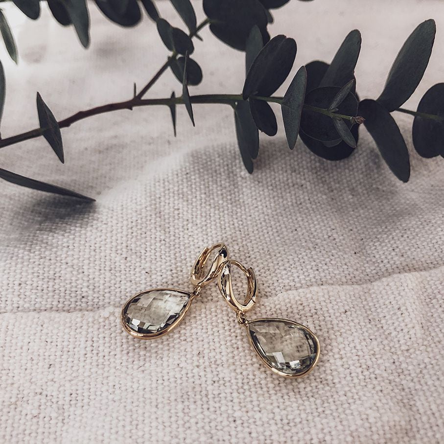 14 krt gouden Oorringen geelgoud groene amethist - Afbeelding 2