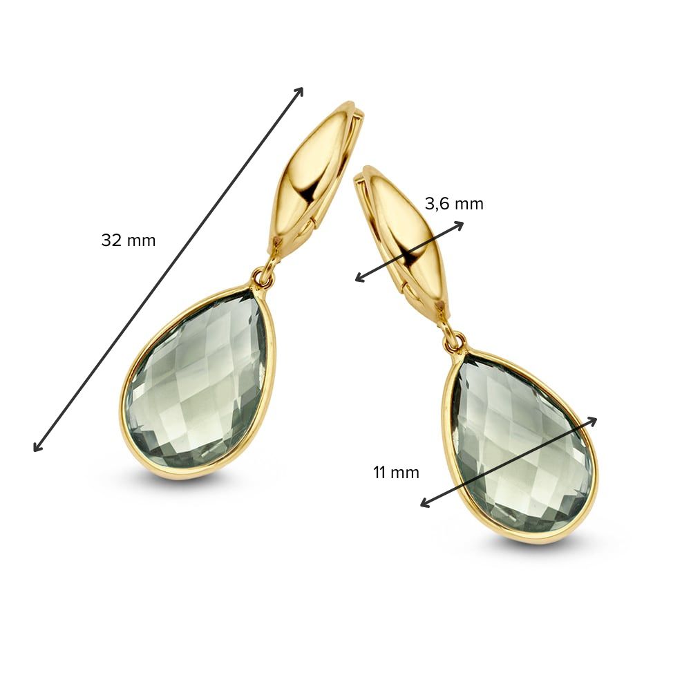 14 krt gouden Oorringen geelgoud groene amethist - Afbeelding 3