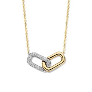 14 krt gouden Collier bicolor briljant 0,26 crt.