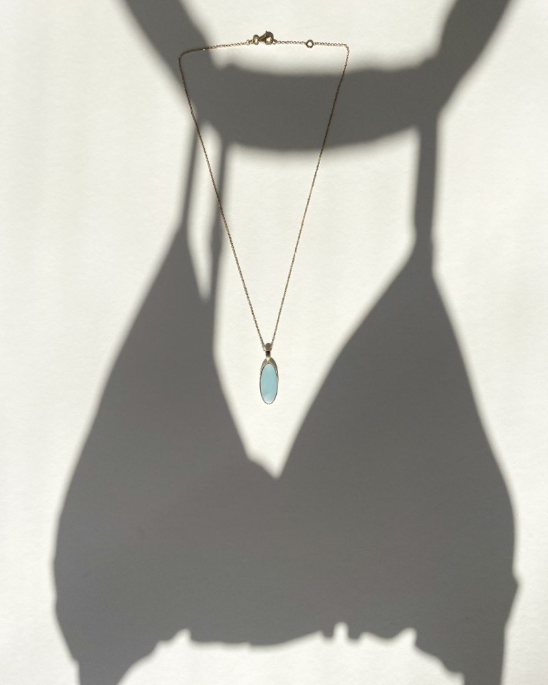 14 krt gouden Collier geelgoud aquamarijn - Afbeelding 2