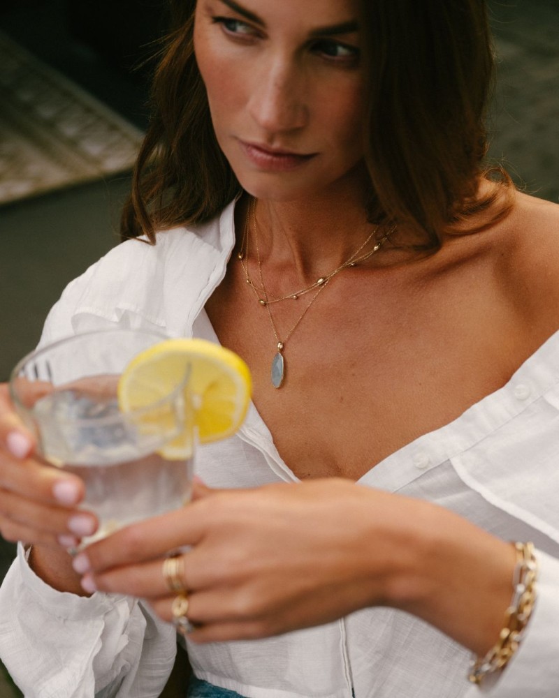 14 krt gouden Collier geelgoud aquamarijn - Afbeelding 4